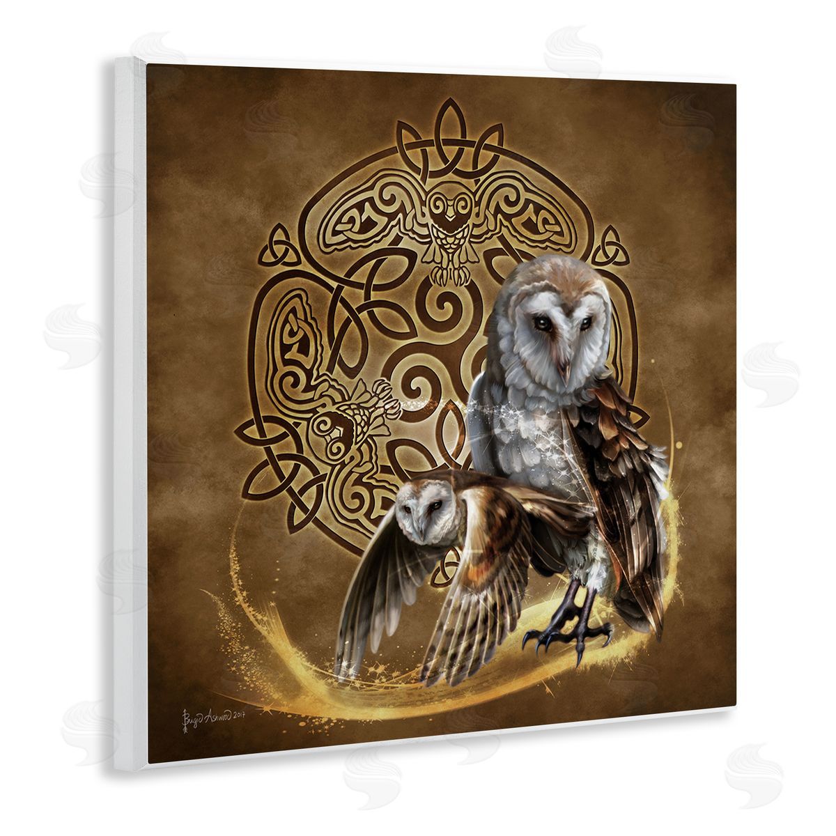 Brigid Ashwood Abstract Fractal Owls Wall Plaque Artside_