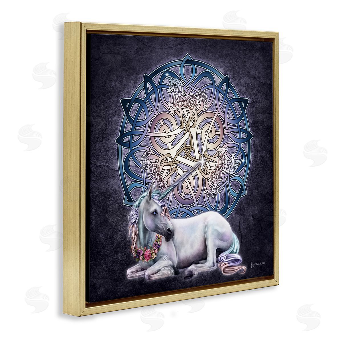 Brigid Ashwood Unicorn Celtic Pattern Gold Floater Frame Canvas Artside_