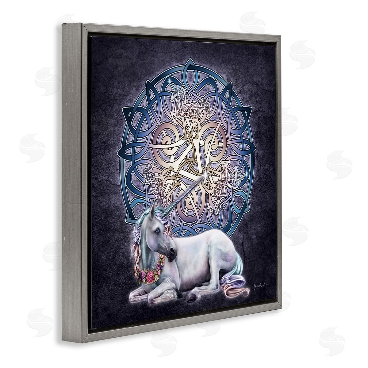 Brigid Ashwood Unicorn Celtic Pattern Gray Floater Frame Canvas Artside_