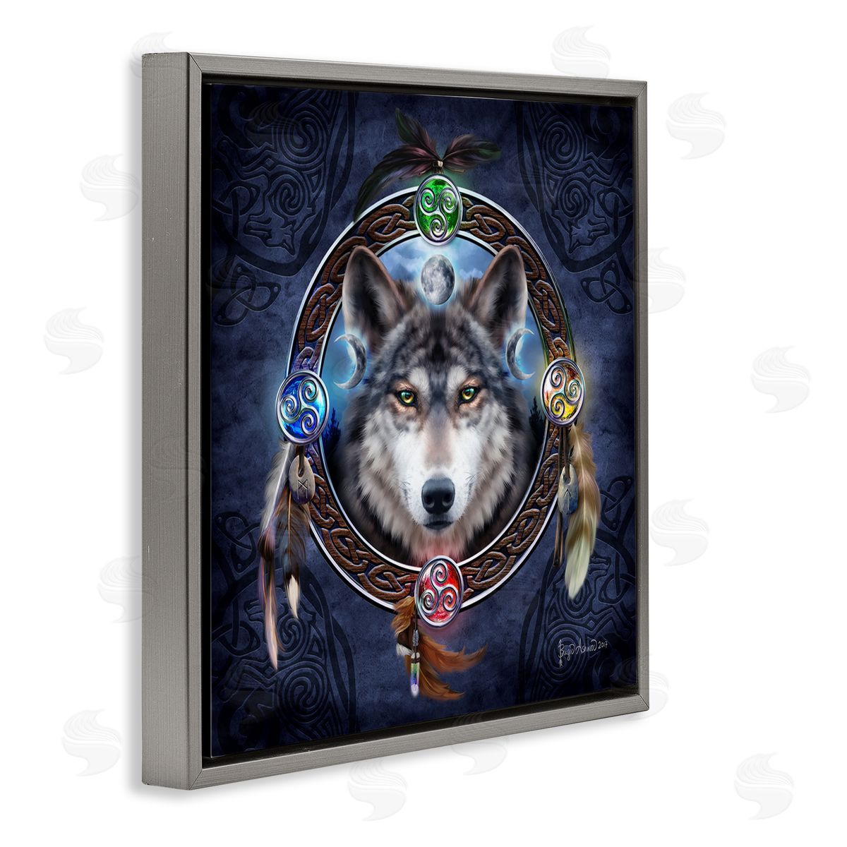 Brigid Ashwood Wolf Guide Celtic Knot Gray Floater Frame Canvas Artside_