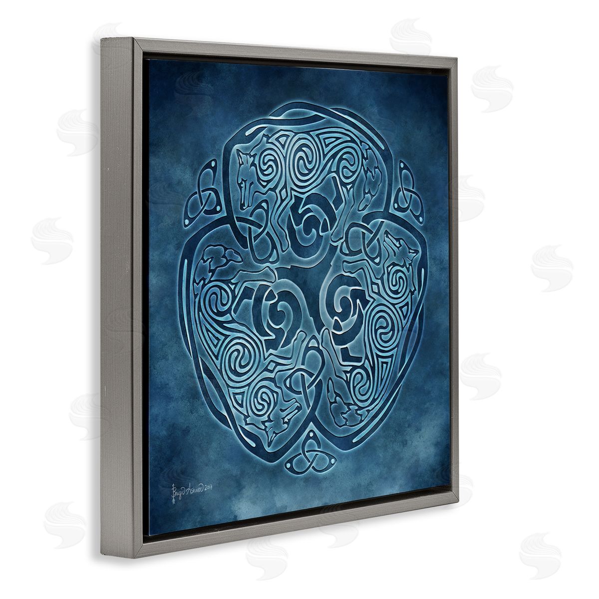 Brigid Ashwood Blue Celtic Wolf Gray Floater Frame Canvas Artside_