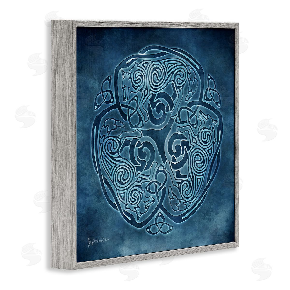 Brigid Ashwood Blue Celtic Wolf Gray Framed Giclee Wall Artside_