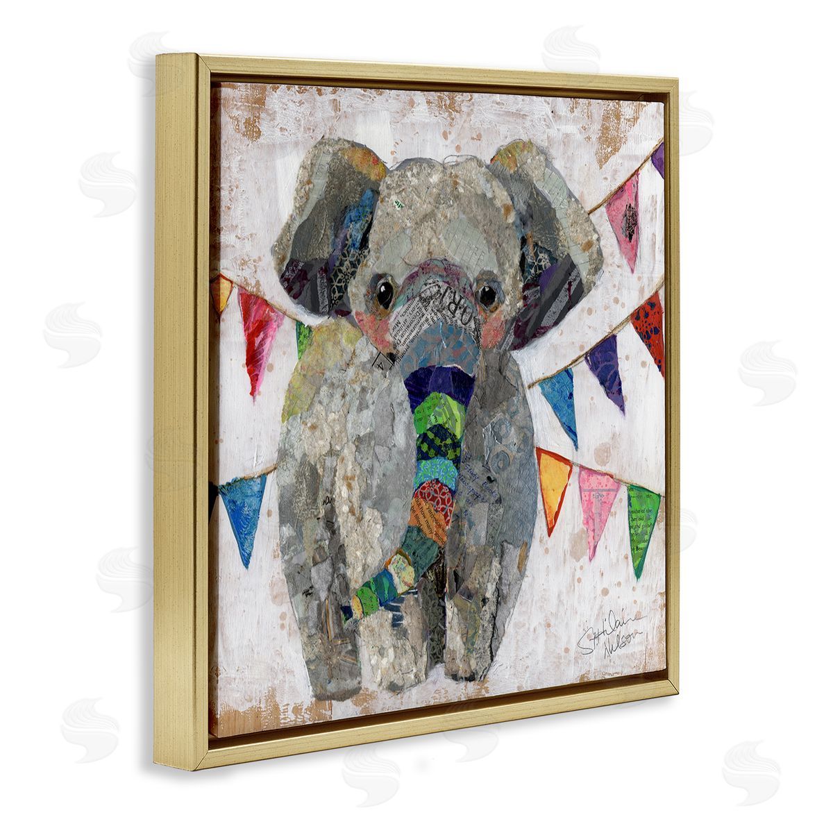 Elizabeth St. Hilaire Modern Elephant Painting Gold Floater Frame Canvas Artside_