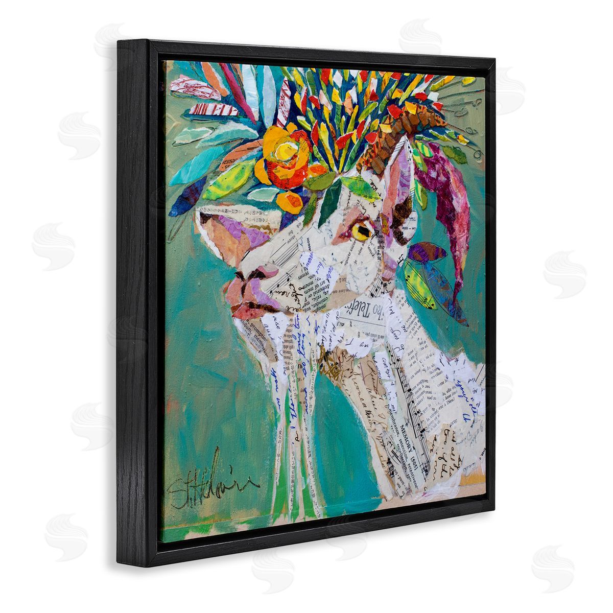 Elizabeth St. Hilaire Abstract Floral Goat Black Floater Frame Canvas Artside_