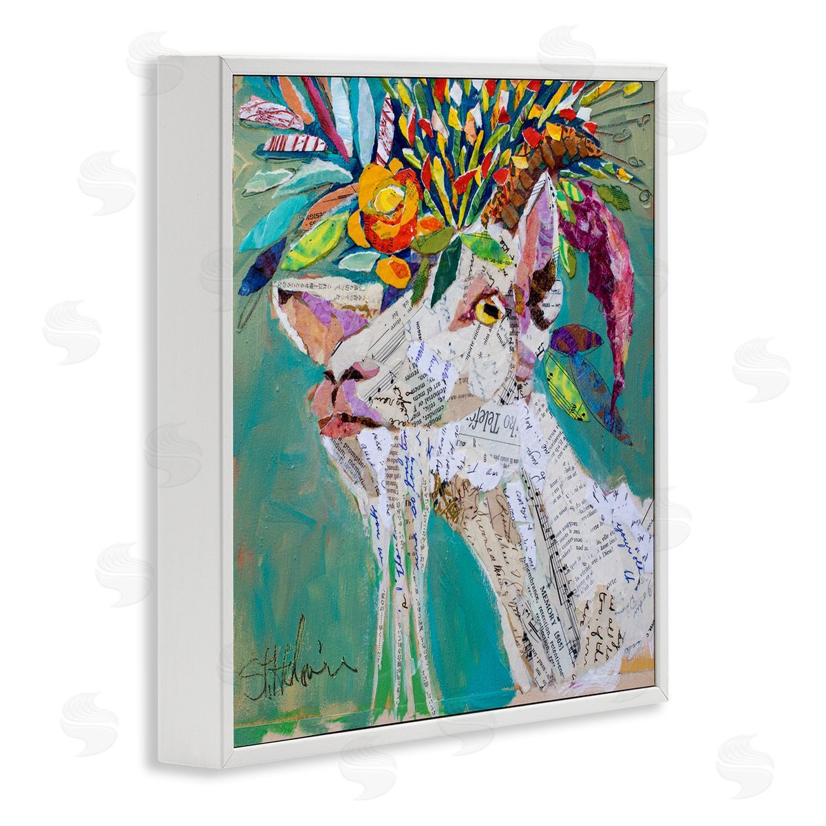 Elizabeth St. Hilaire Abstract Floral Goat White Framed Giclee Wall Artside_