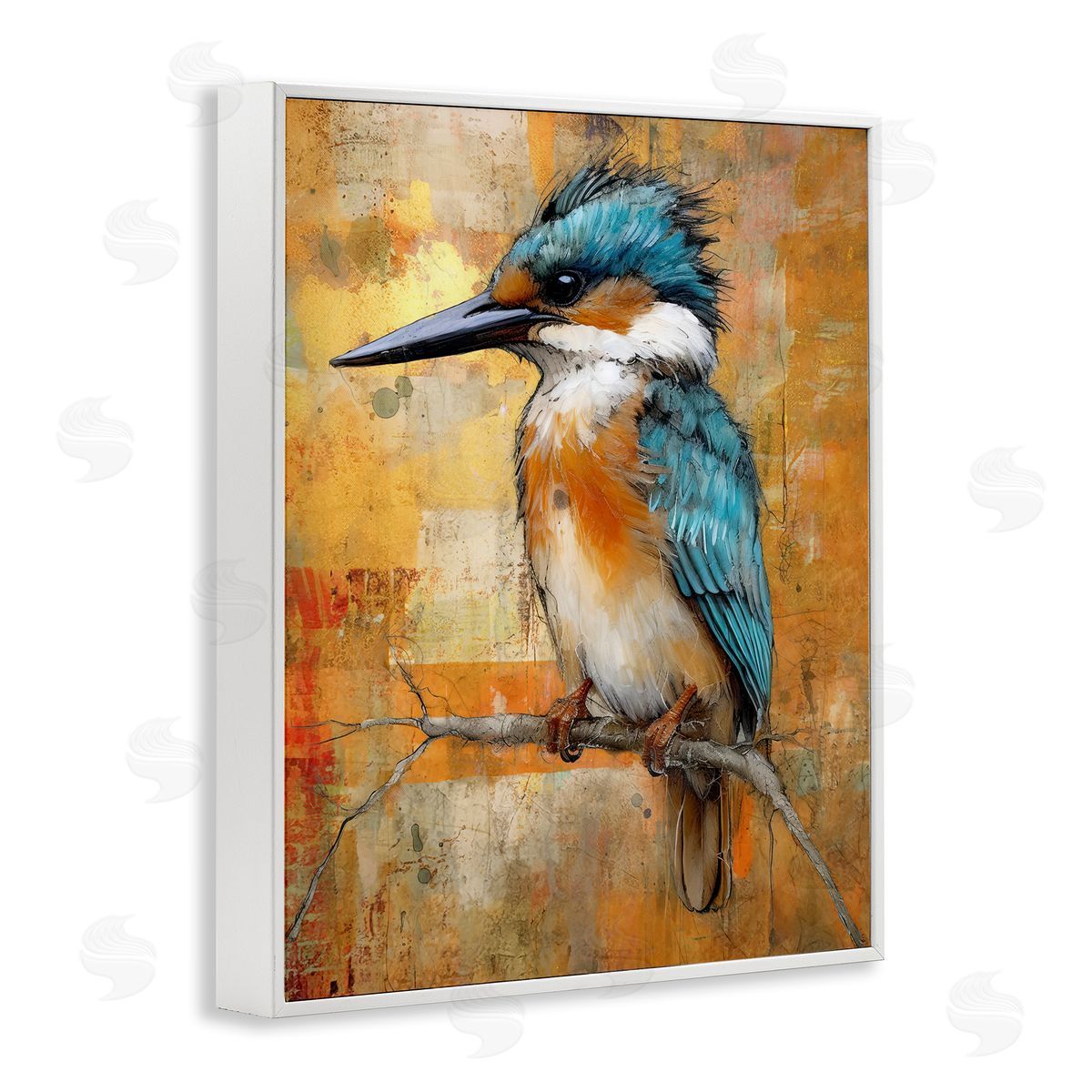 Enrico McGarrigle Blue Jay Modern Painting White Framed Giclee Wall Artside_