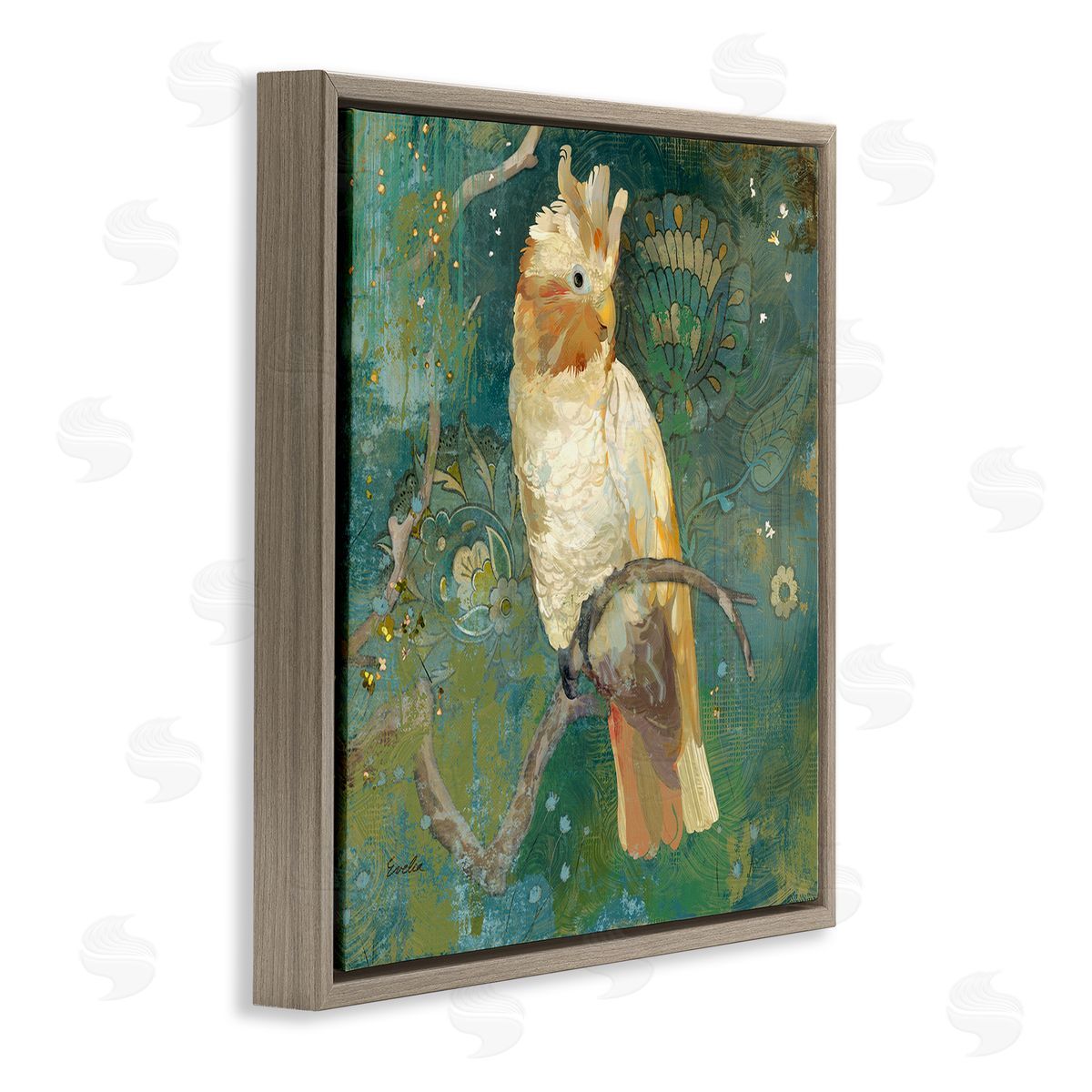 Evelia Designs Cockatoo Boho Pattern Brown Floater Frame Canvas Artside_