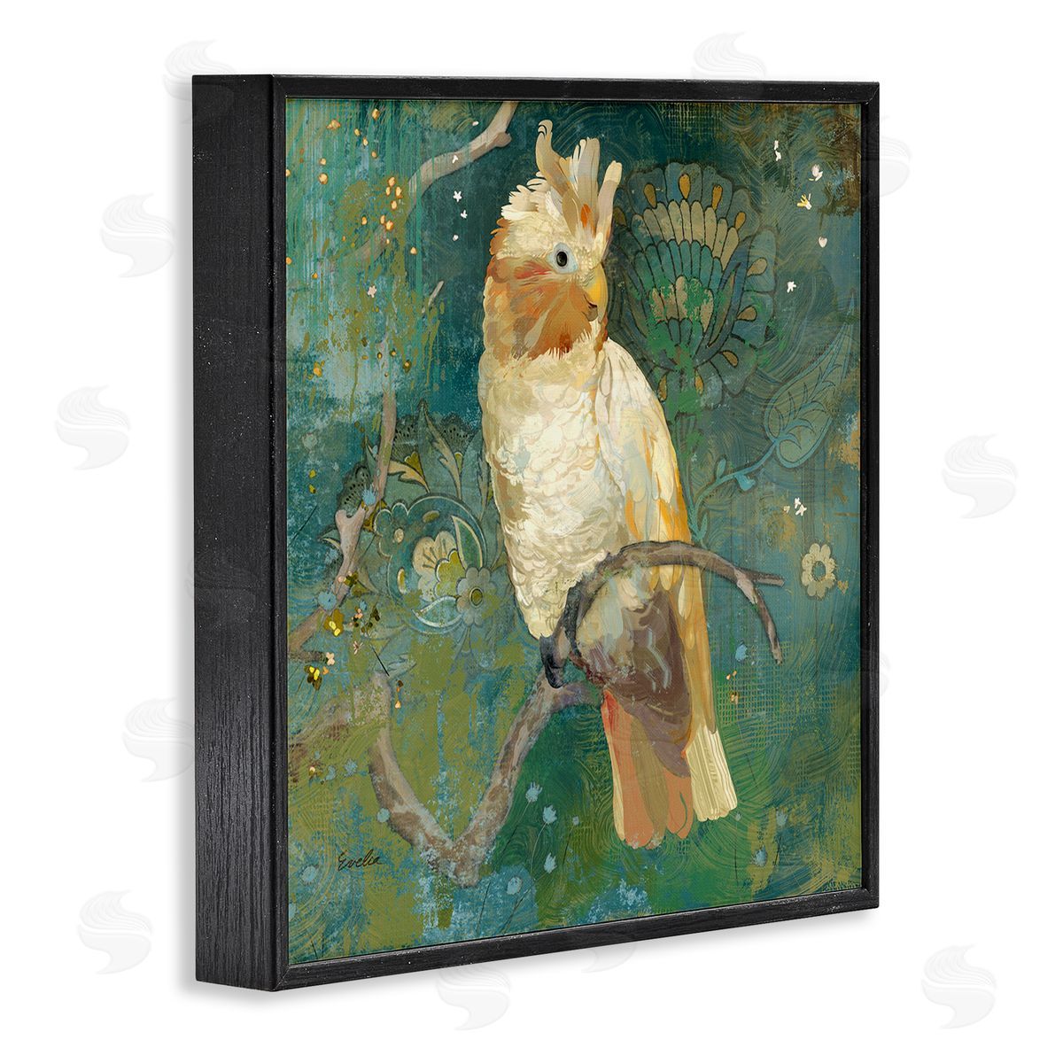 Evelia Designs Cockatoo Boho Pattern Black Framed Giclee Wall Artside_
