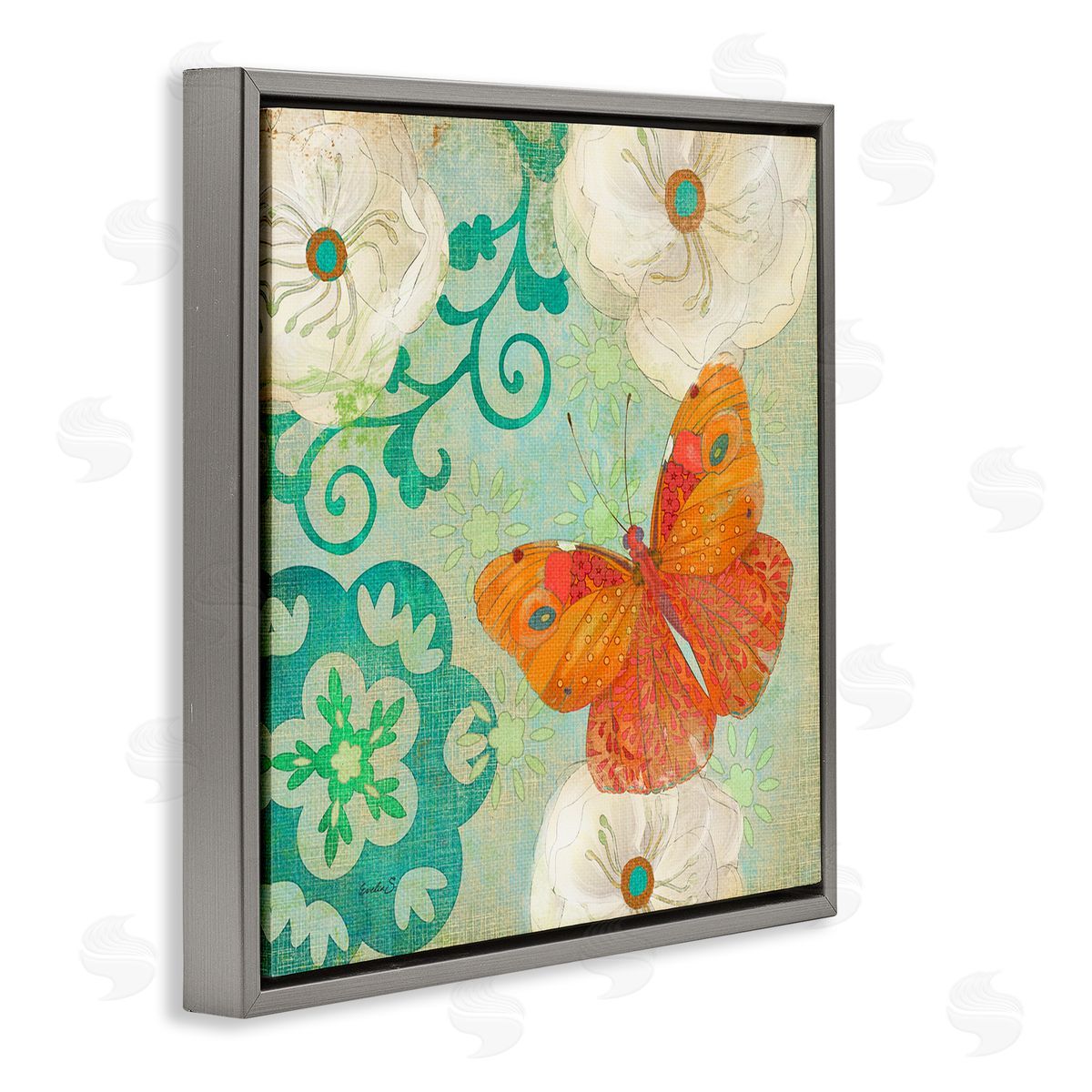 Evelia Designs Cherokee Rose Butterfly Gray Floater Frame Canvas Artside_