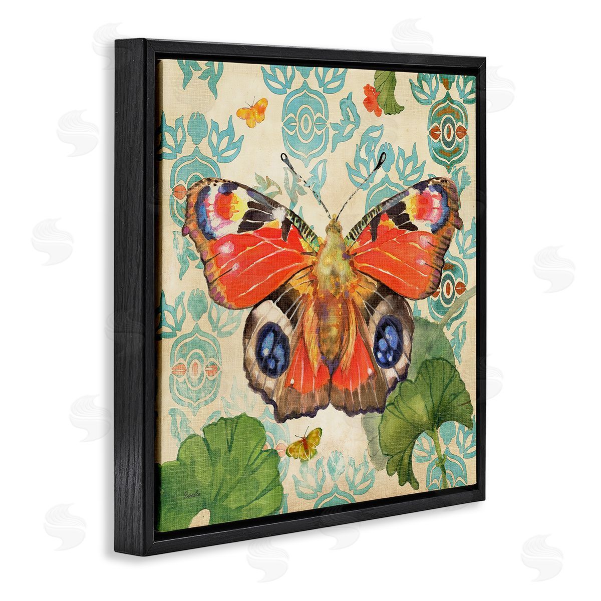 Evelia Designs Floral Boho Butterfly Black Floater Frame Canvas Artside_