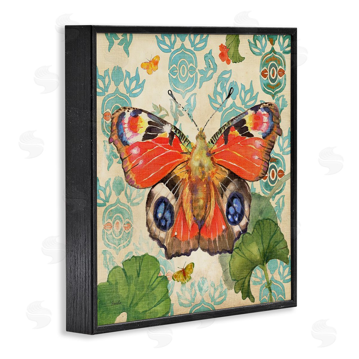 Evelia Designs Floral Boho Butterfly Black Framed Giclee Wall Artside_