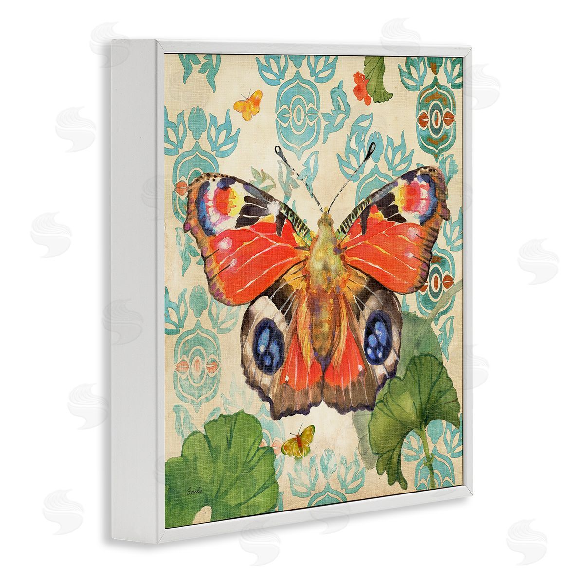 Evelia Designs Floral Boho Butterfly White Framed Giclee Wall Artside_