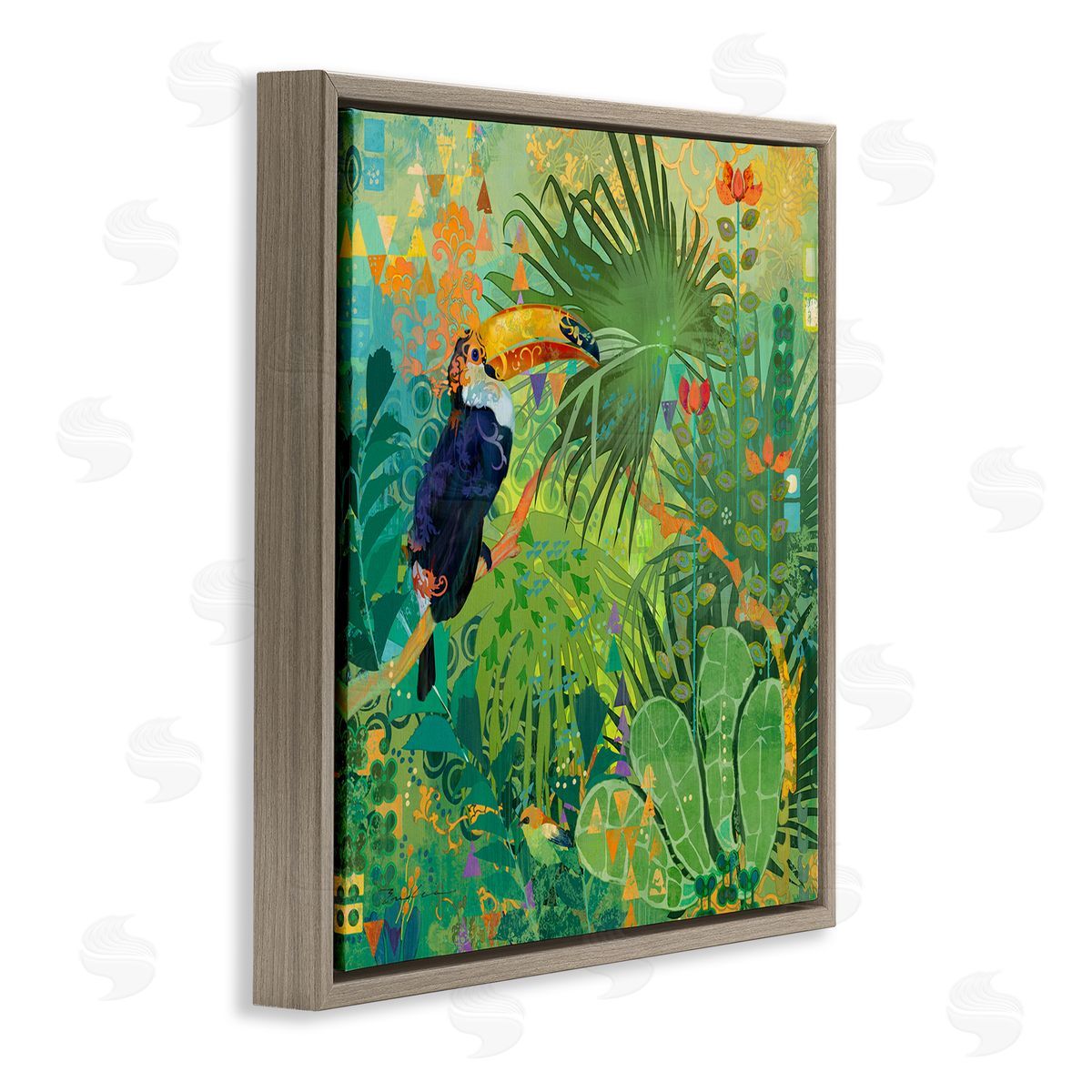 Toucan Rainforest Nature Brown Floating Frame Canvas Wall Art, Home Decor by Evelia Designs