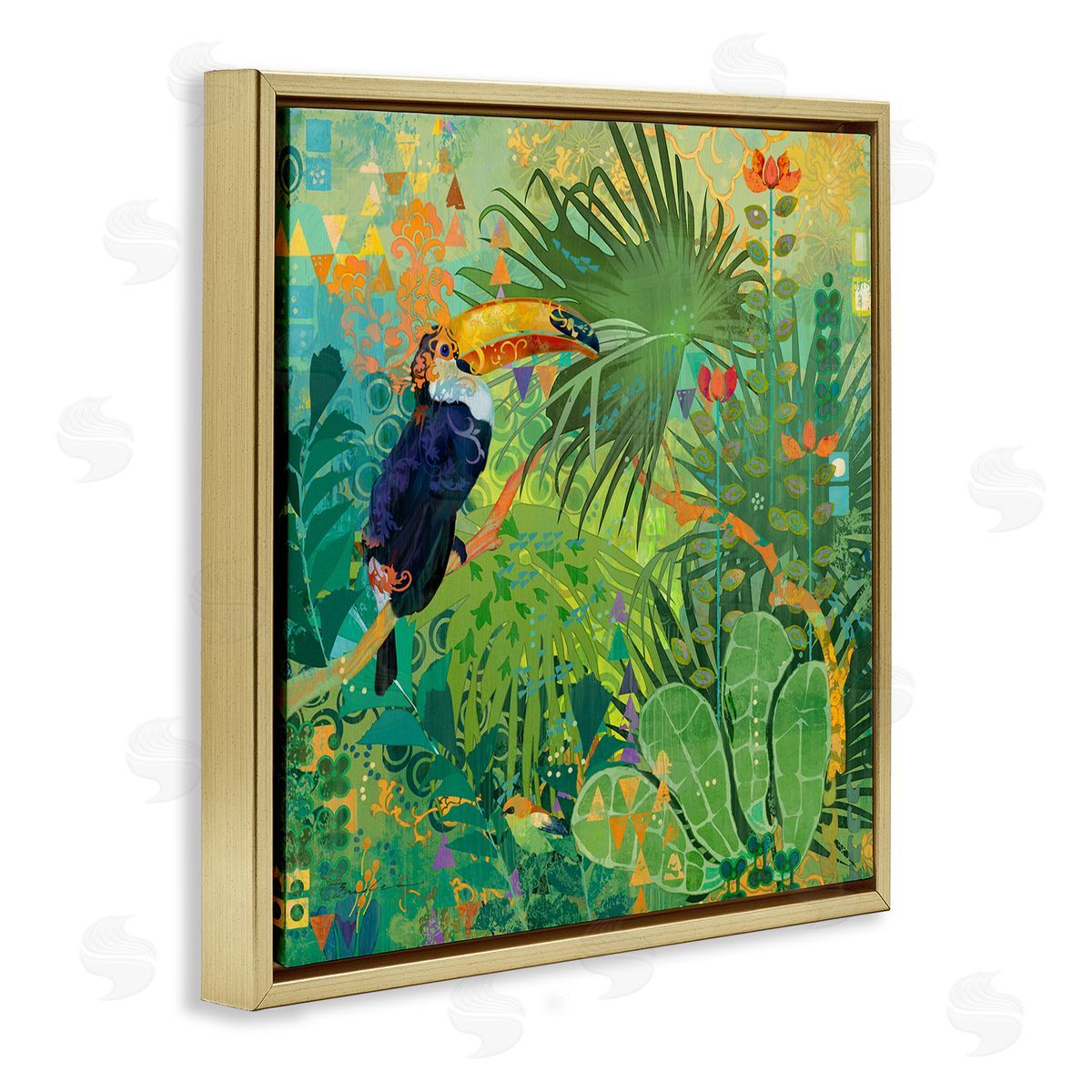 Toucan Rainforest Nature Gold Floating Frame Canvas Wall Art, Home Decor by Evelia Designs