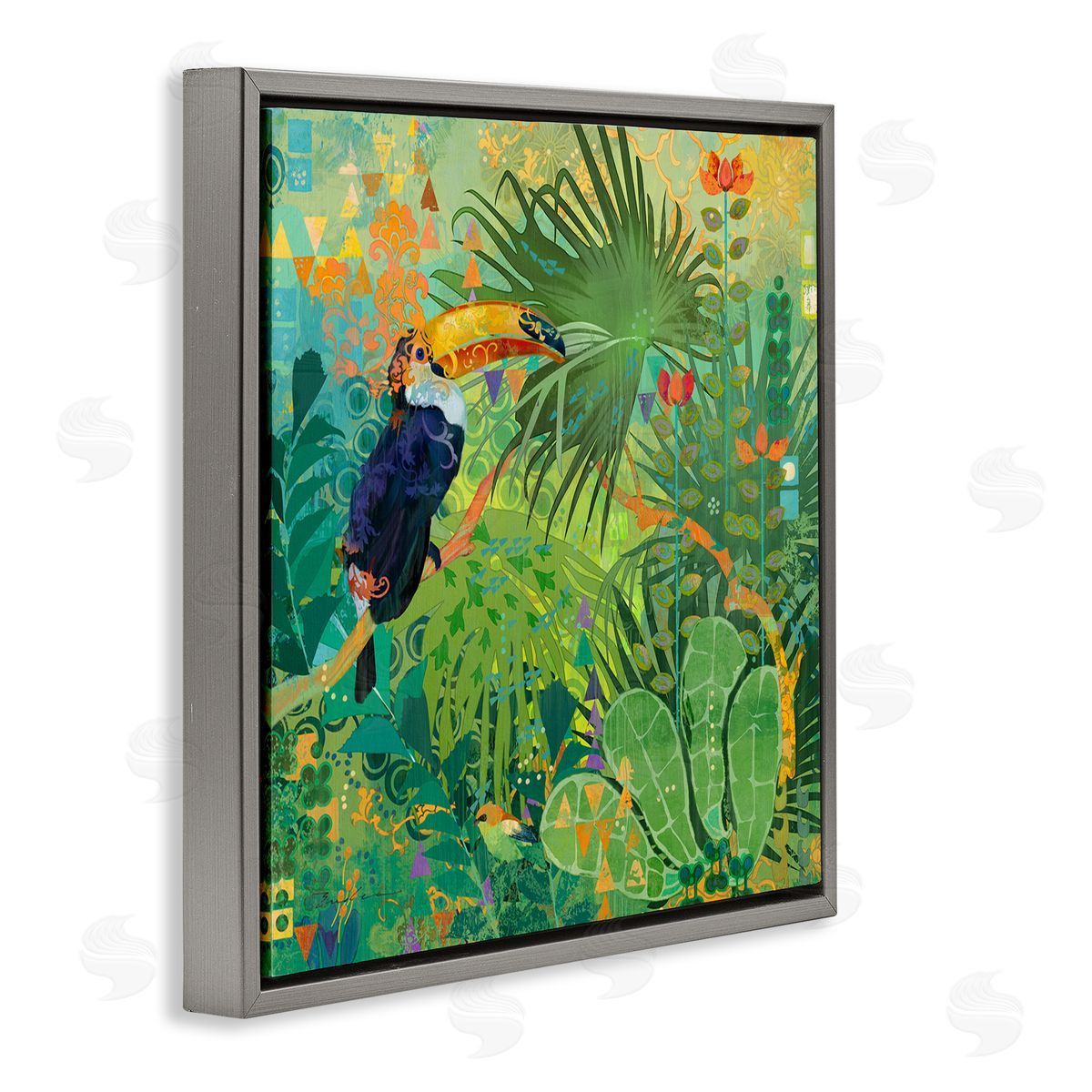 Toucan Rainforest Nature Grey Floating Frame Canvas Wall Art, Home Decor by Evelia Designs