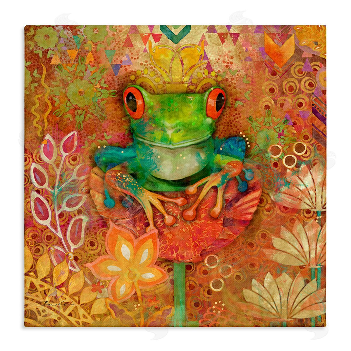 Evelia Designs Frog Perched on Flower Canvas Wall Art