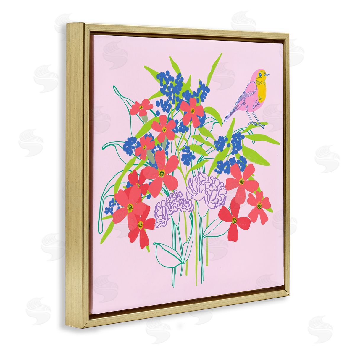 Pragya Kothari Abstract Floral Arrangement Gold Floater Frame Canvas Artside_
