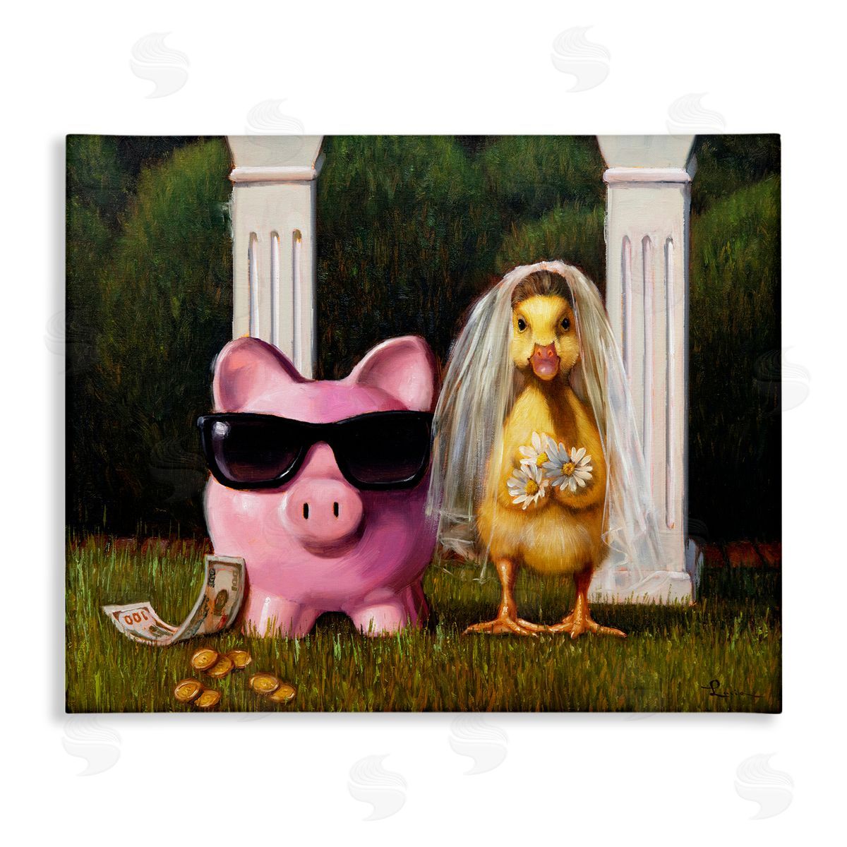 Lucia Heffernan Funny Pig & Duck Wedding Canvas Wall Art