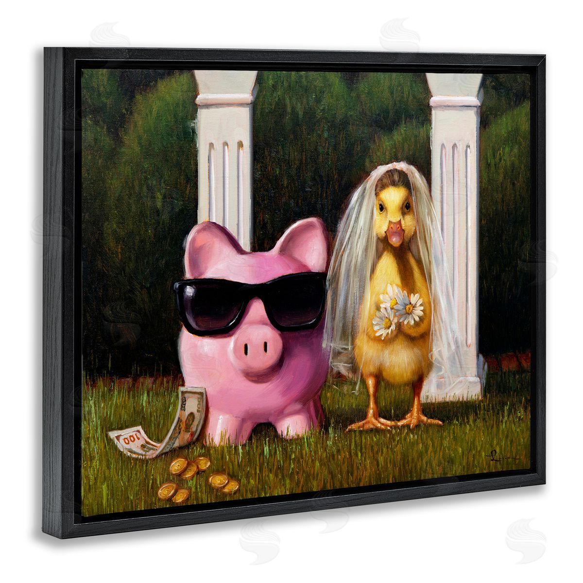 Lucia Heffernan Funny Pig & Duck Wedding Black Floater Frame Canvas Artside_