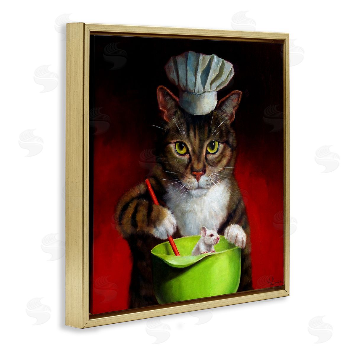 Lucia Heffernan Cat Chef & Mouse Gold Floater Frame Canvas Artside_