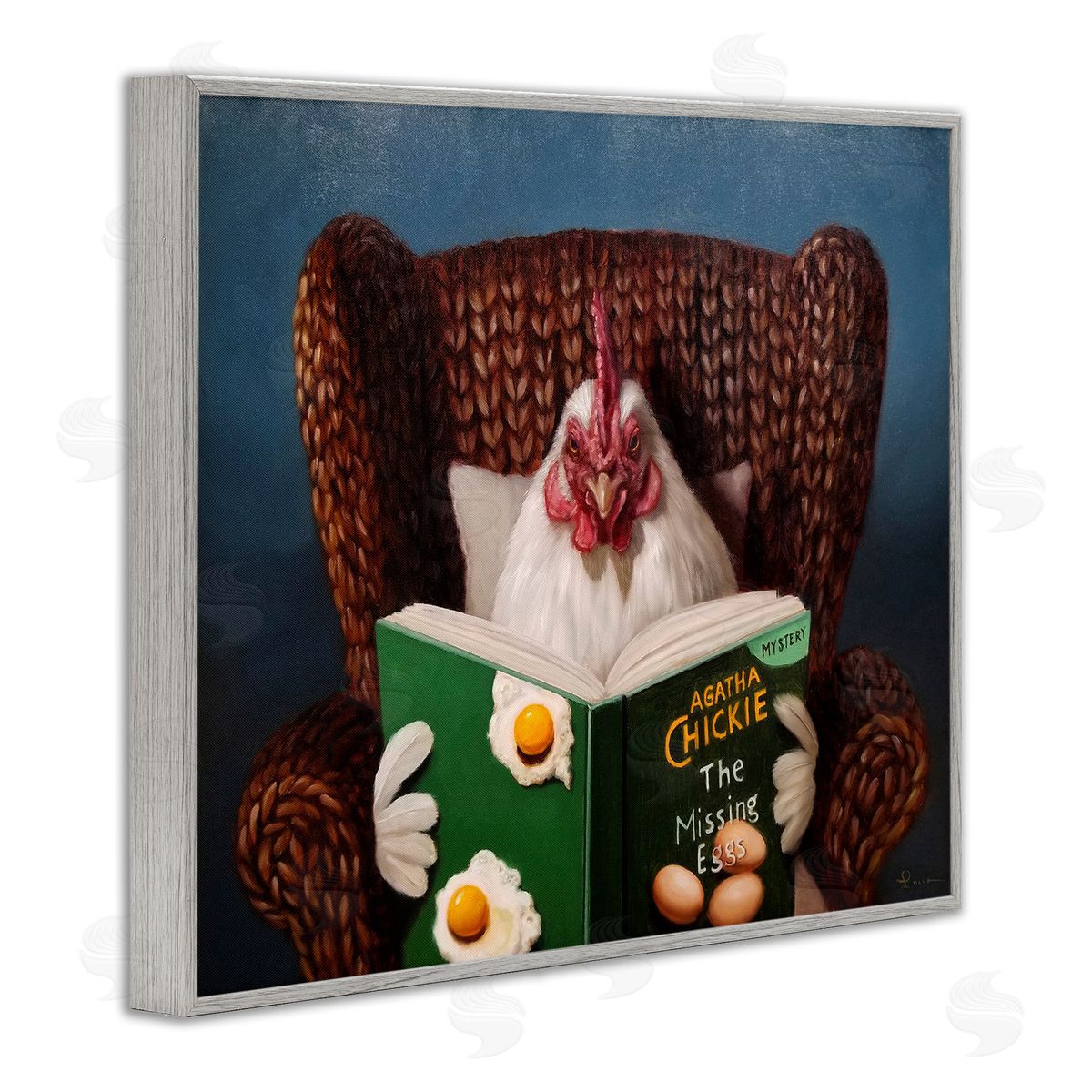 Lucia Heffernan Chicken Reading Book Gray Framed Giclee Wall Artside_