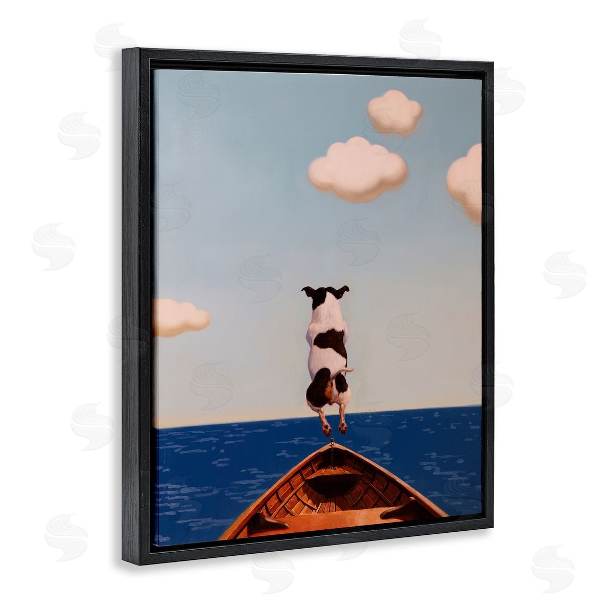 Lucia Heffernan Dog Jumping In Lake Black Floater Frame Canvas Artside_