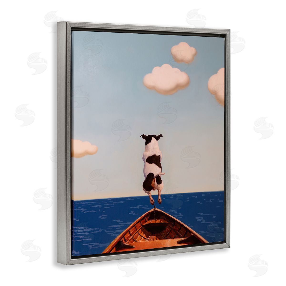 Lucia Heffernan Dog Jumping In Lake Gray Floater Frame Canvas Artside_