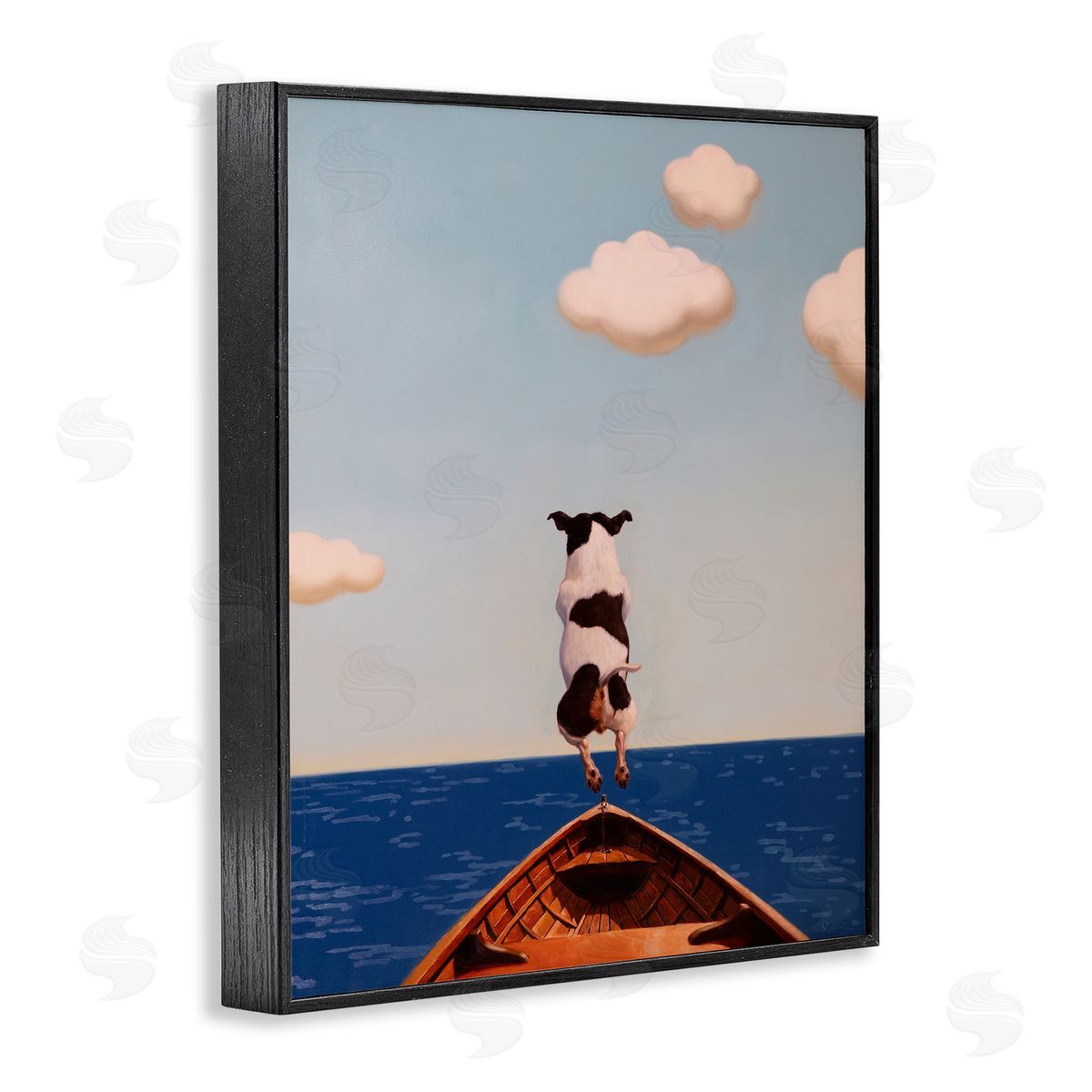 Lucia Heffernan Dog Jumping In Lake Black Framed Giclee Wall Artside_