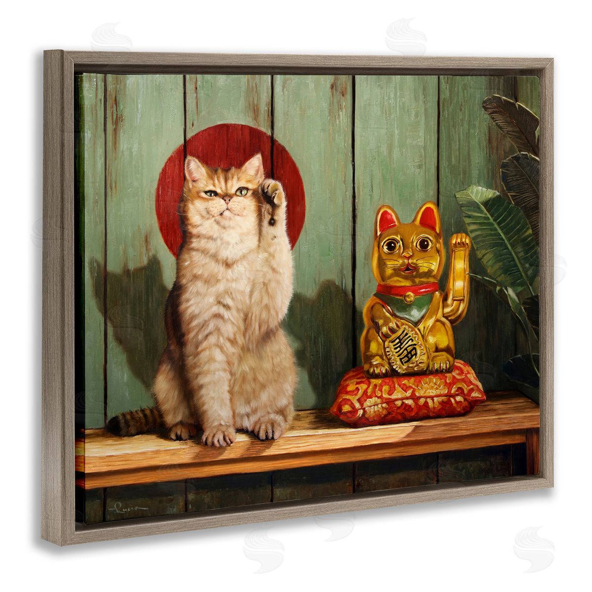 Lucia Heffernan Funny Lucky Cat Pose Brown Floater Frame Canvas Artside_
