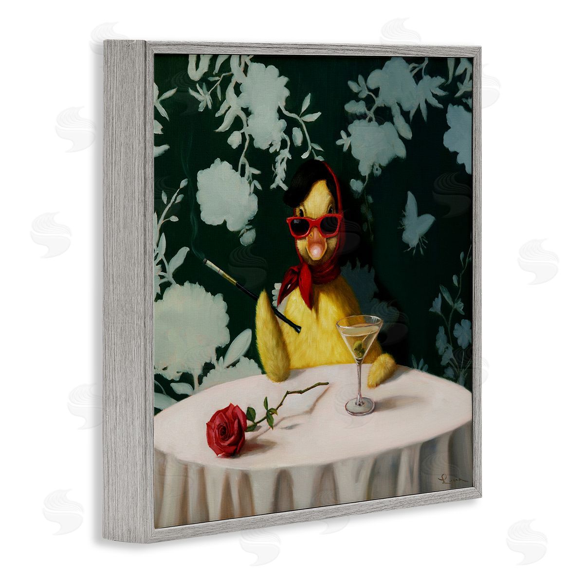 Lucia Heffernan Fancy Duck with Martini Gray Framed Giclee Wall Artside_