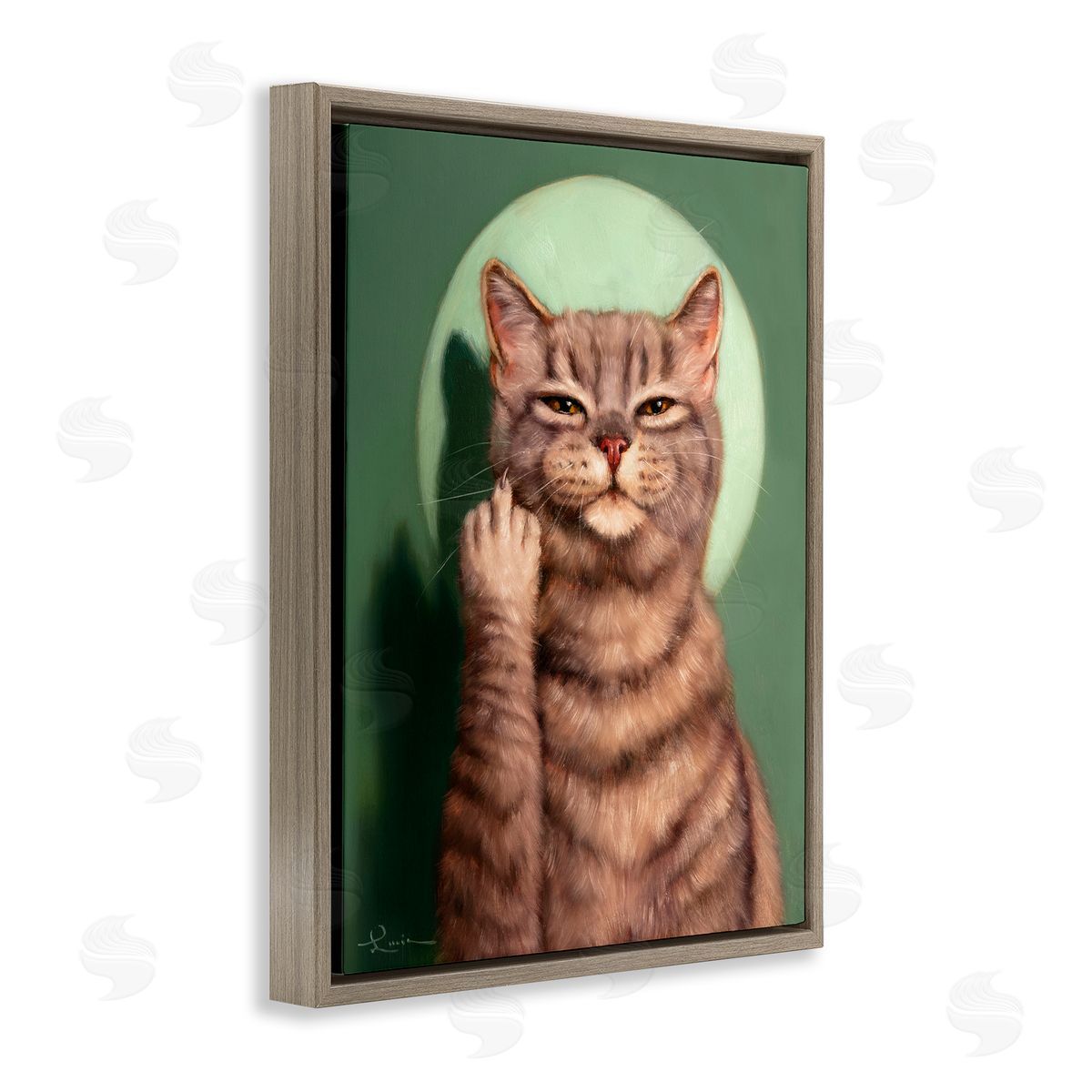 Cat & Middle Finger Brown Floating Frame Canvas Wall Art, Home Decor by Lucia Heffernan