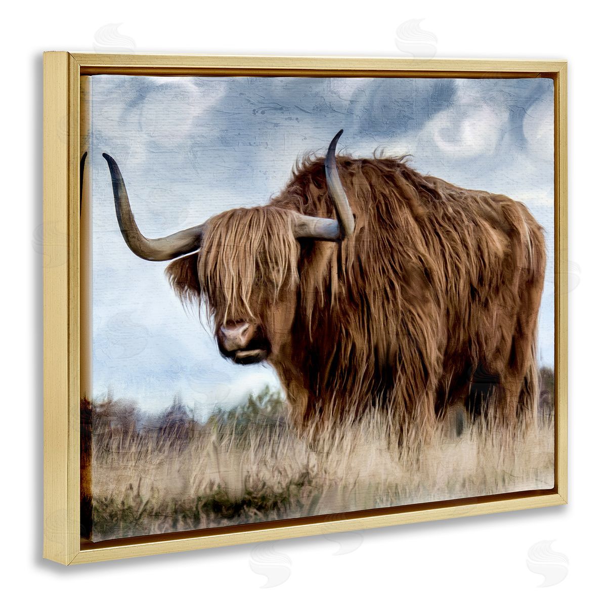 Kim Allen Highland Cattle in Field Gold Floater Frame Canvas Artside_