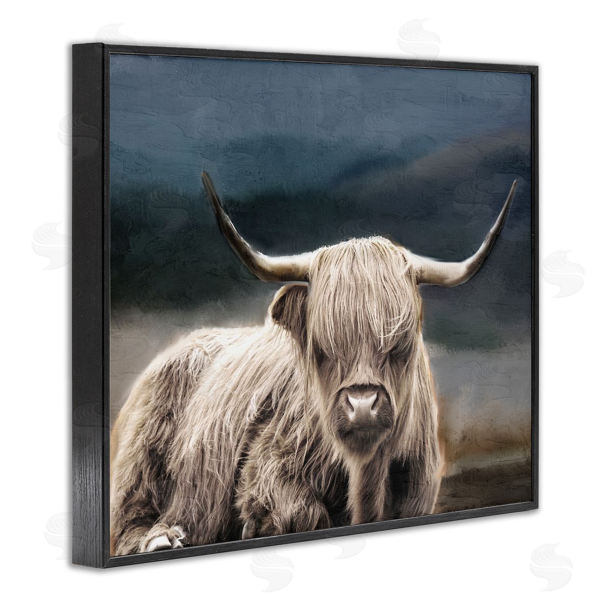 Kim Allen Highland Cow Portrait Black Framed Giclee Wall Artside_