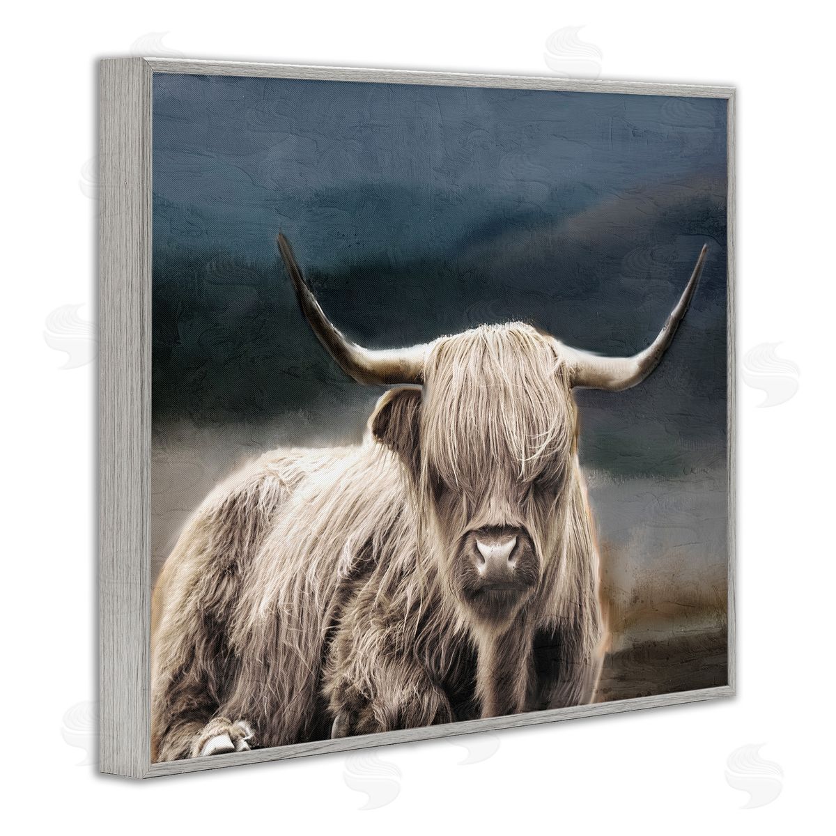 Kim Allen Highland Cow Portrait Gray Framed Giclee Wall Artside_