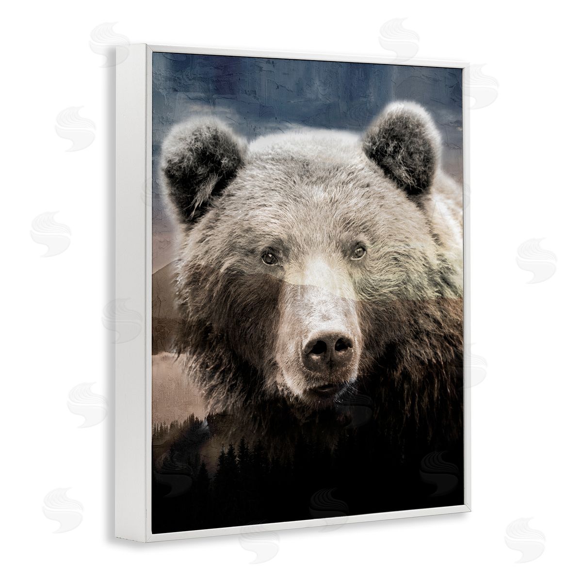Kim Allen Grizzly Bear Face Portrait White Framed Giclee Wall Artside_