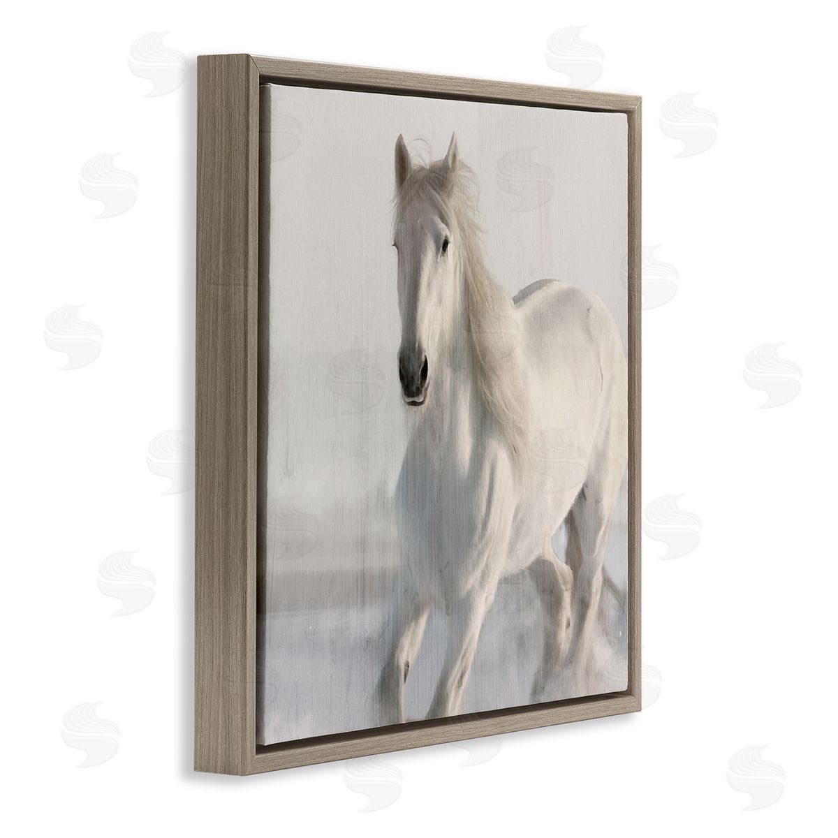 Kim Allen Galloping White Stallion Brown Floater Frame Canvas Artside_