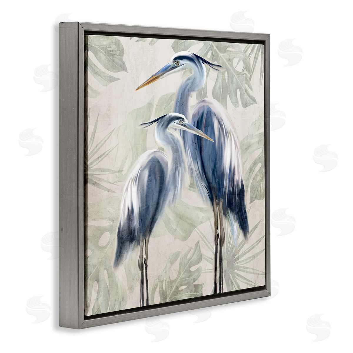Kim Allen Heron Birds Leaf Pattern Gray Floater Frame Canvas Artside_