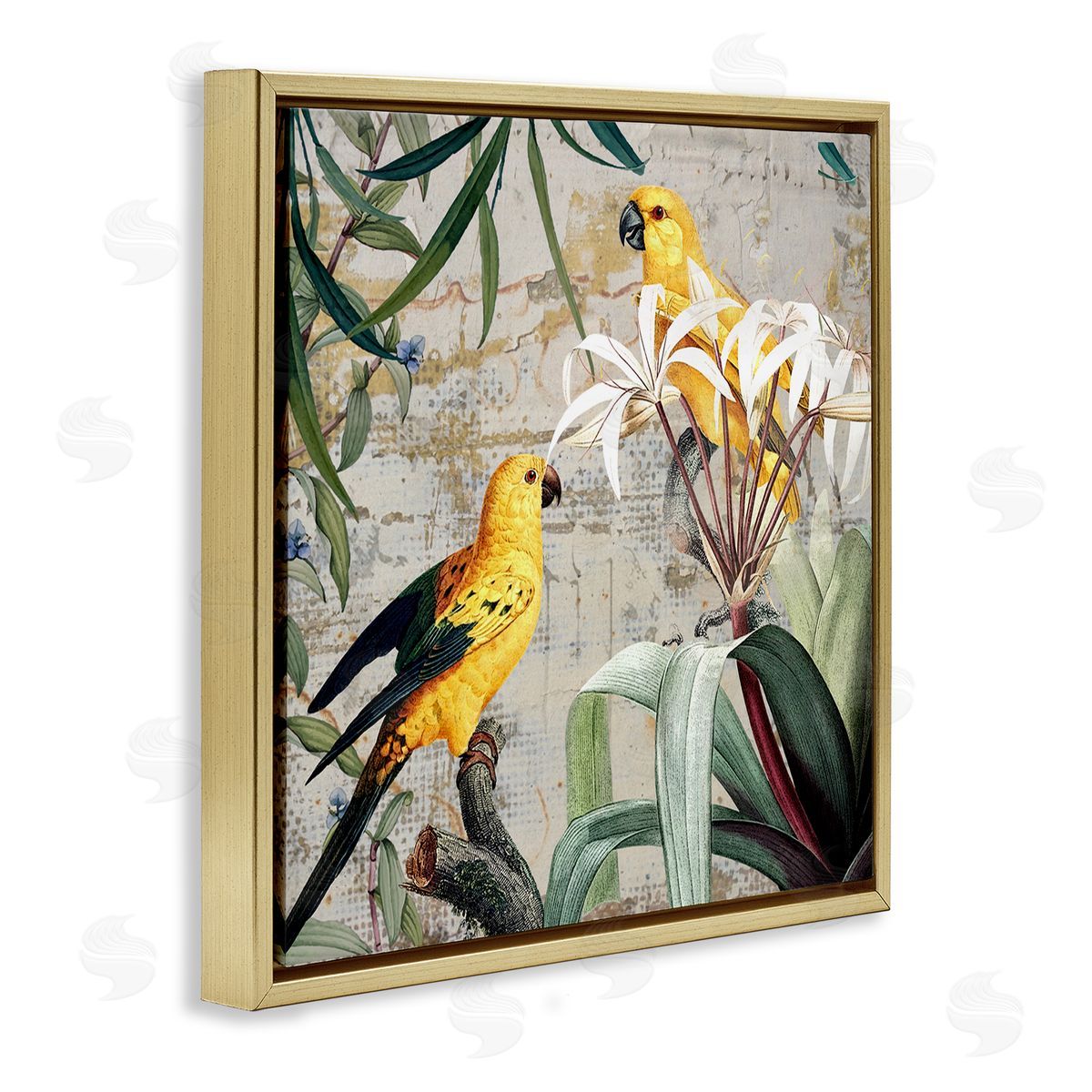 Karen Smith Tropical Yellow Birds Collage Gold Floater Frame Canvas Artside_