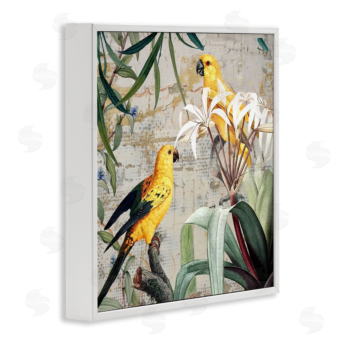 Karen Smith Tropical Yellow Birds Collage White Framed Giclee Wall Artside_