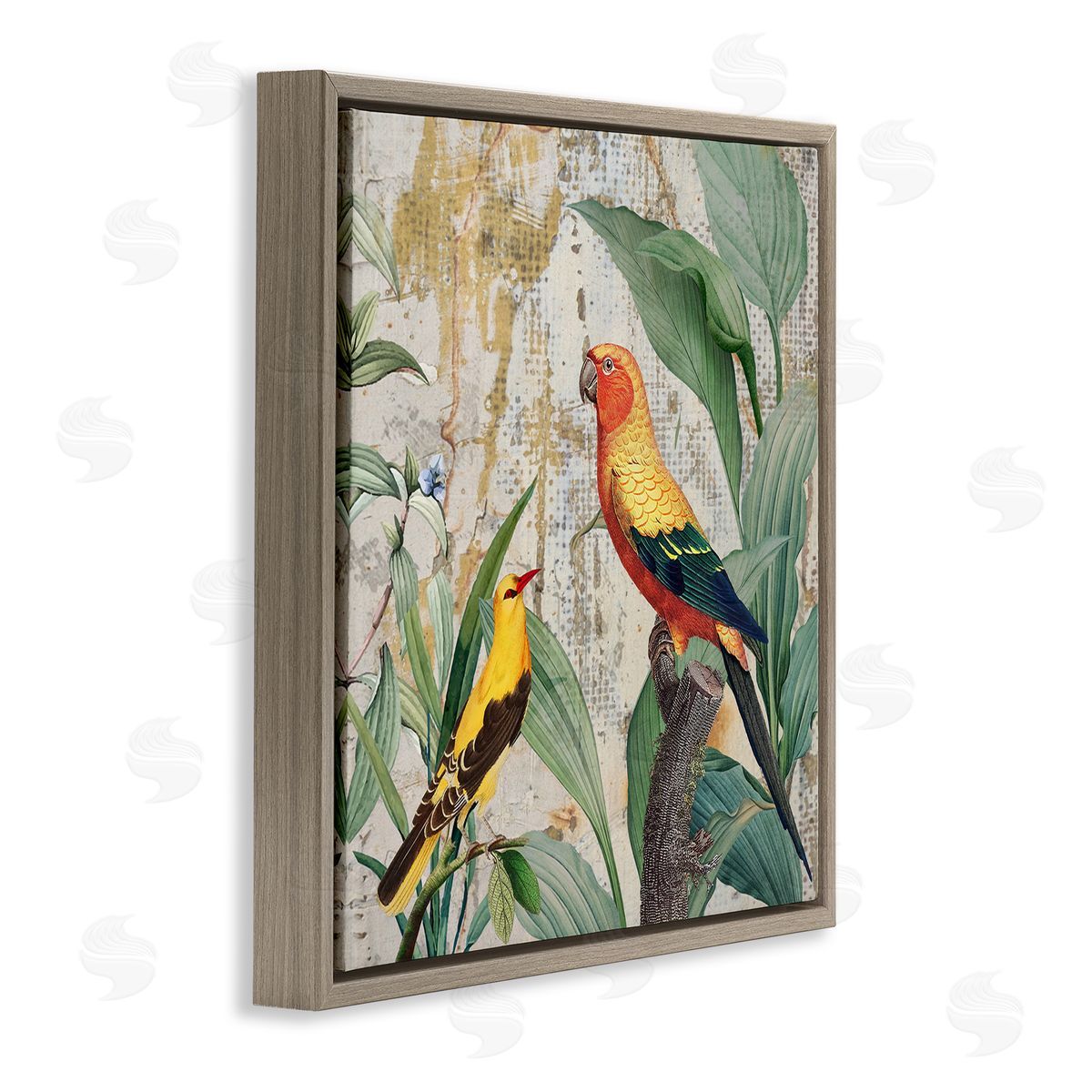 Karen Smith Perched Birds Collage Brown Floater Frame Canvas Artside_