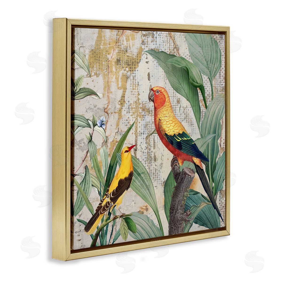 Karen Smith Perched Birds Collage Gold Floater Frame Canvas Artside_