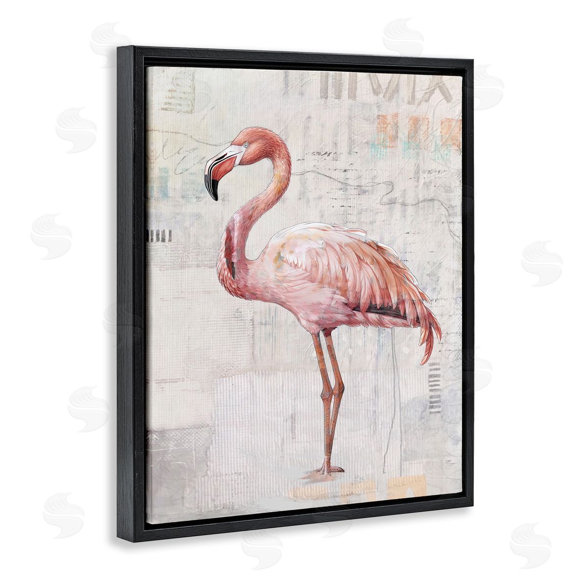 Karen Smith Flamingo Collage Portrait Black Floater Frame Canvas Artside_