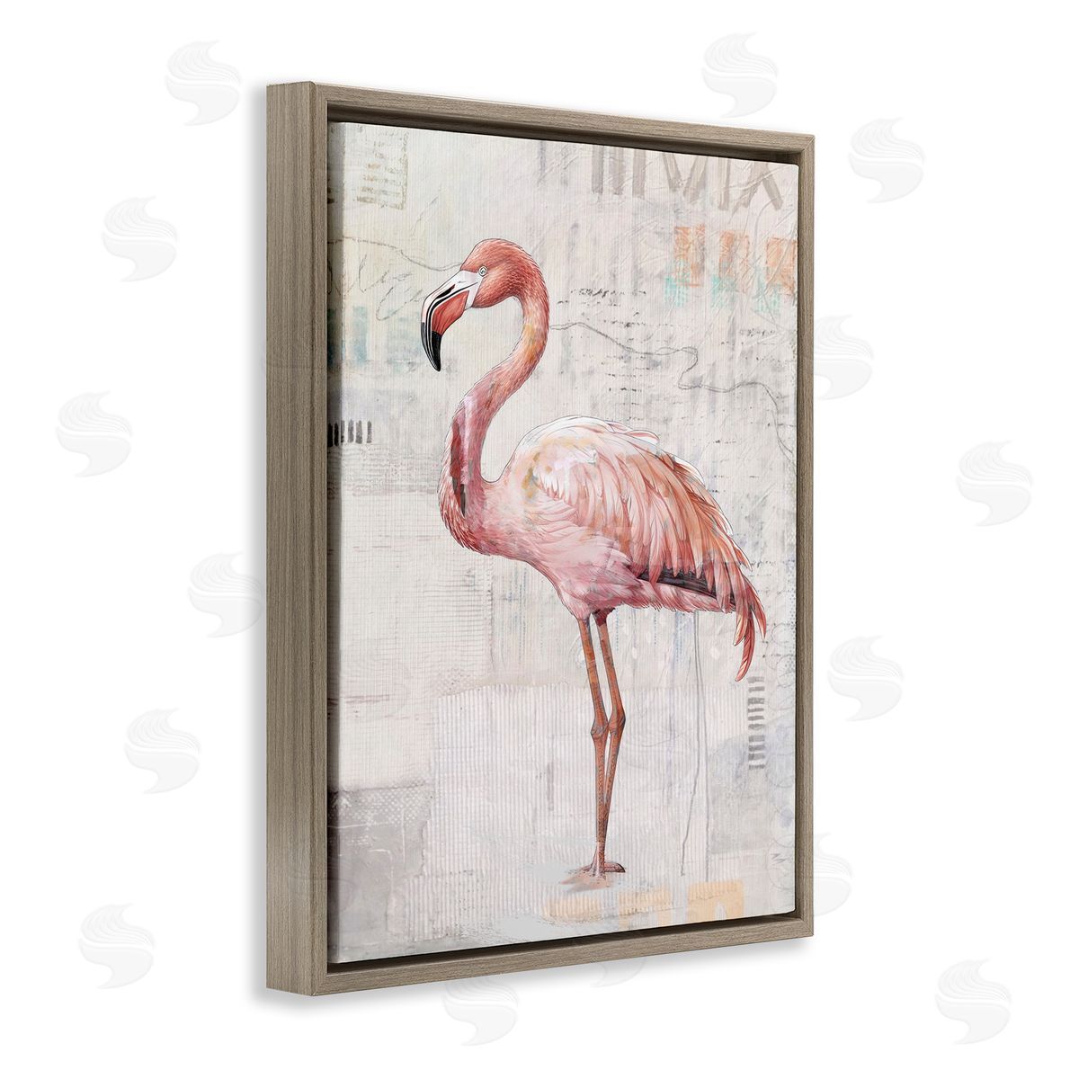 Karen Smith Flamingo Collage Portrait Brown Floater Frame Canvas Artside_