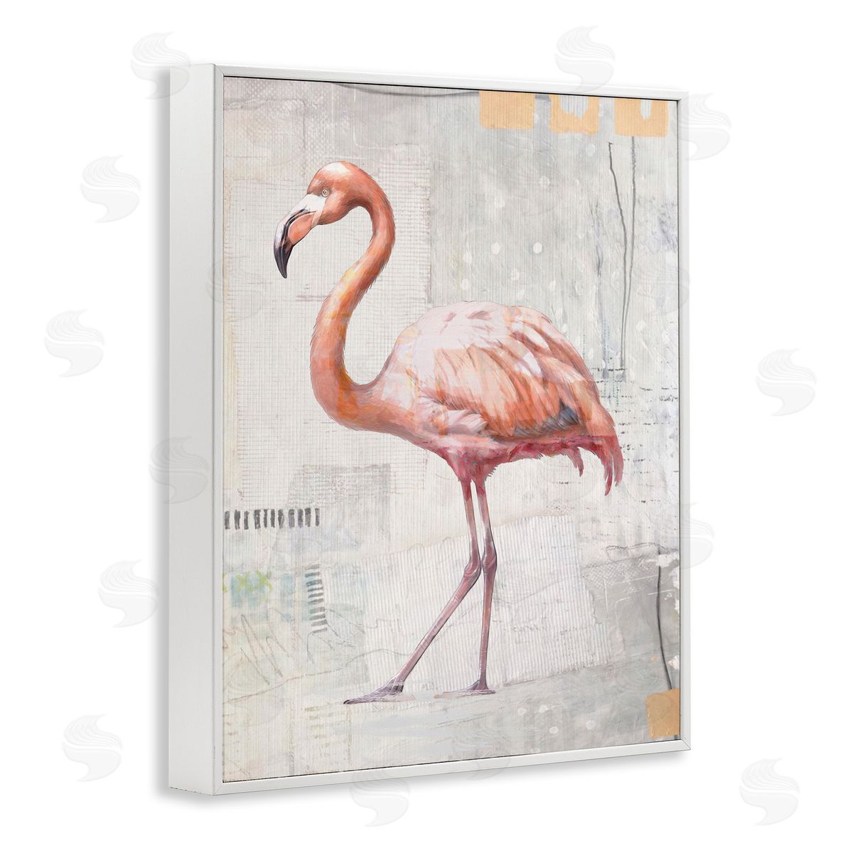 Karen Smith Modern Flamingo Collage White Framed Giclee Wall Artside_