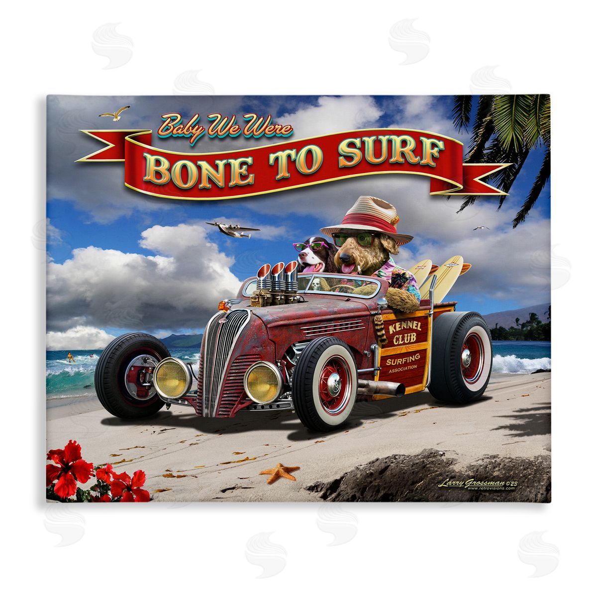 Larry Grossman Bone to Surf Dogs Canvas Wall Art