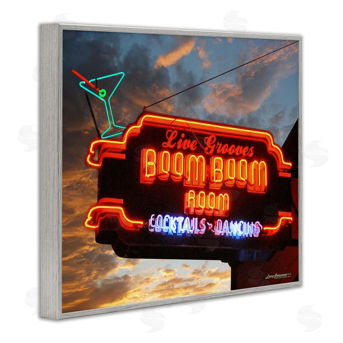 Larry Grossman Boom Room Cocktail Bar Gray Framed Giclee Wall Artside_