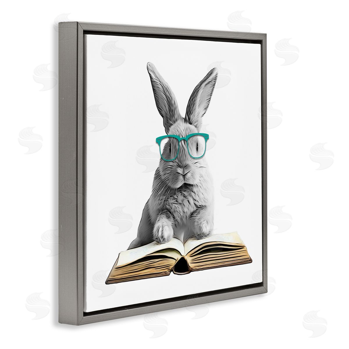 Annalisa Latella Bunny Reading Book Gray Floater Frame Canvas Artside_