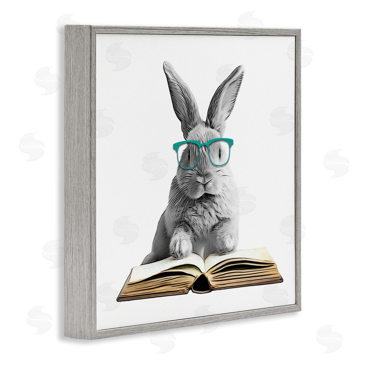 Annalisa Latella Bunny Reading Book Gray Framed Giclee Wall Artside_