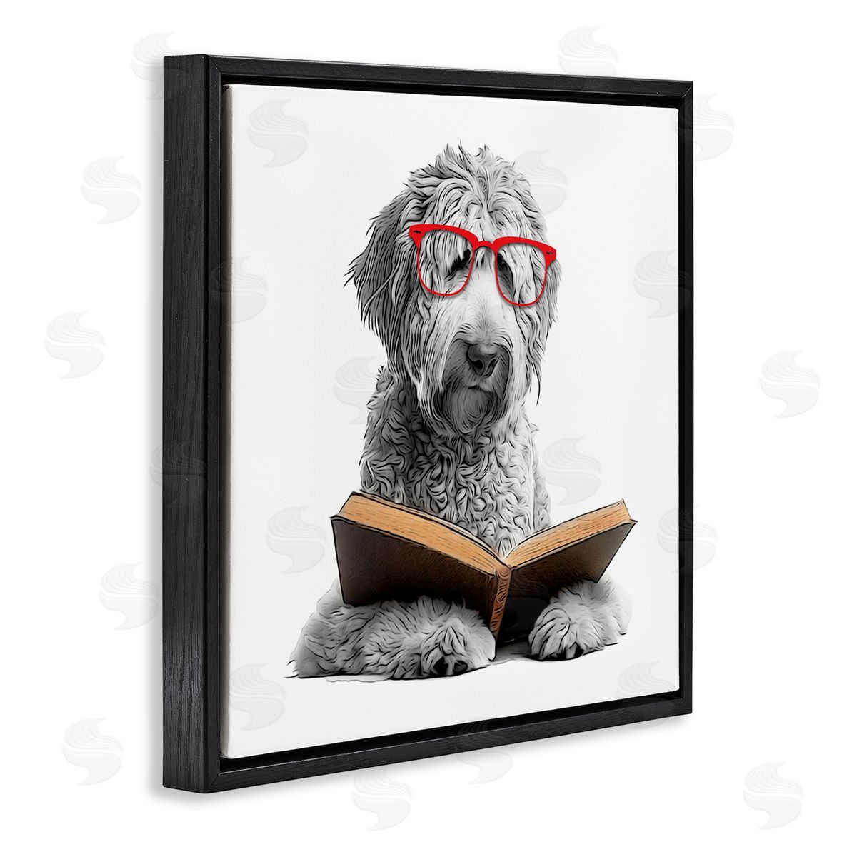 Annalisa Latella Dog Reading Book Black Floater Frame Canvas Artside_