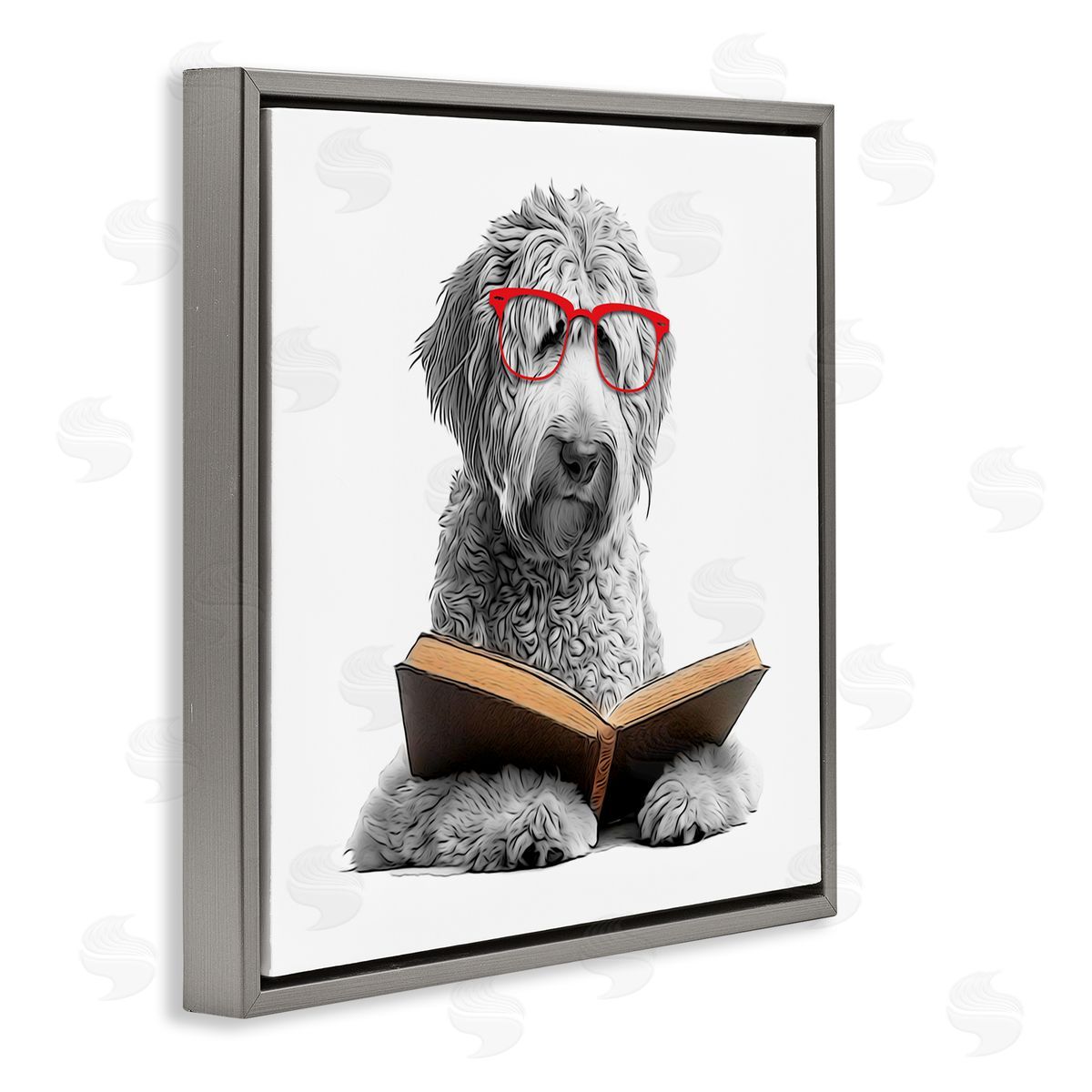 Annalisa Latella Dog Reading Book Gray Floater Frame Canvas Artside_